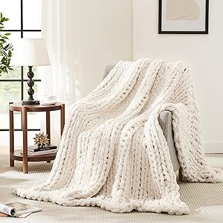 L'AGRATY Chunky Knit Blanket Throw,Soft Chenille Yarn Throw 50x60,Handma...