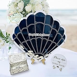 Personalized Seashell Wedding guest book Alternative, Wooden Seashell Gu...