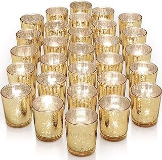 LETINE Gold Votive Candle Holders Set of 36 - Speckled Mercury Gold Glas...
