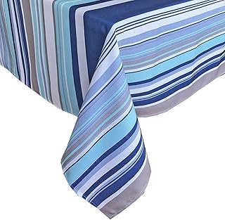 Newbridge Ocean Breeze Stripe Indoor/Outdoor Fabric Tablecloth - Blue an...
