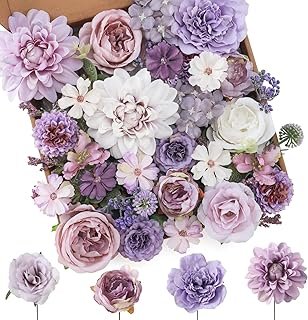 Floweroyal Artificial Flowers Combo Purple Flowers Mix Silk Flowers Dahl...