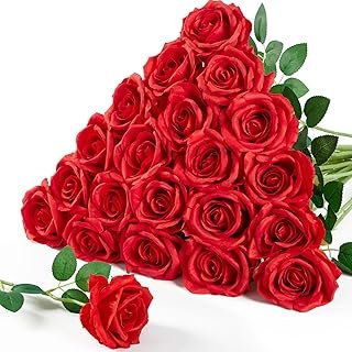 Serwalin 20Pcs Artificial Bright Red Roses, 4''Big Velvet Flower Head Fa...