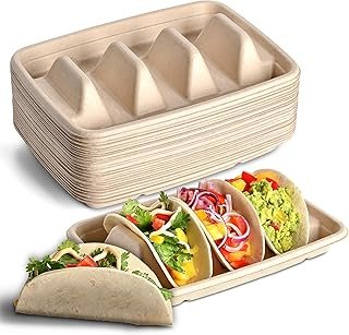 24PCS Disposable Taco Holders for Party, Premium Paper Taco Plates with ...