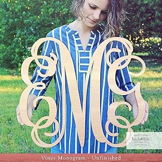 Unfinished Wood Letters Cutout DIY Decor Nursery - (Vines 3-Letter) Back...