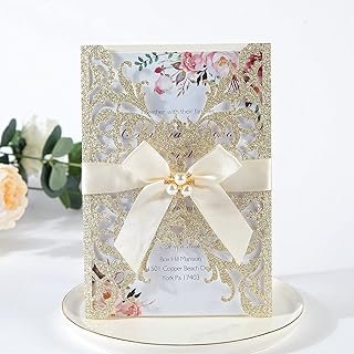 25Pcs Wedding Invitations Glitter Laser Cut Wedding Invitations with Env...