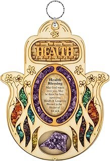 KARMA AND LUCK Soothing Repair Amethyst Stone Wooden Hamsa Wall Blessing