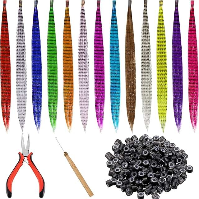 Xinnun 52 Pcs Colored Hair Feathers Extension Kit for Women 13 Colors Lo...