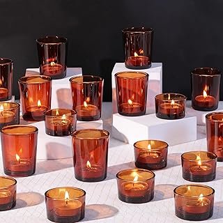 36pcs Assorted Amber Votive Candle Holders for Fall Decor, Amber Glass C...