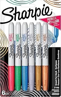 Sharpie Metallics Permanent Markers, Fine Tip, Assorted Colors, 6 Pack