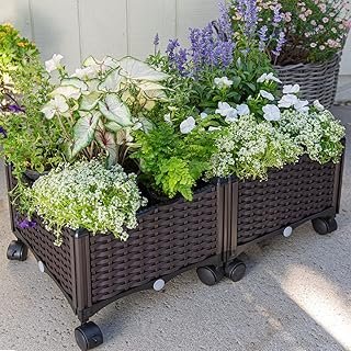 Barton 2 Pieces Rolling Garden Bed Brown Plastic w/Self-Watering Design ...