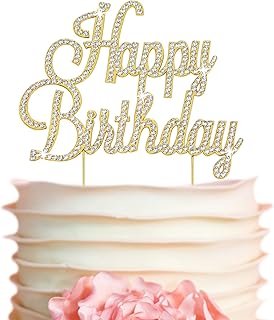 Happy Birthday Cake Topper - Premium Gold Metal - Happy Birthday Party S...