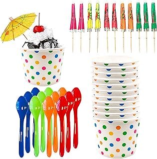 Ice Cream Sundae Kit - 12 Ounce Polka Dot Paper Treat Cups - Heavyweight...