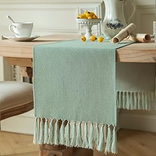 ZeeMart Sage Table Runners 72 Inches Long, Burlap Linen Style Rustic Far...