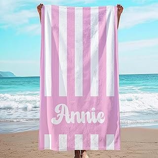 JML Personalized Beach Towel with Name, Custom Cabana Stripe Beach Towel...