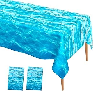 Ocean Waves Tablecloth, 2 Pieces Plastic Ocean Table Cloth Disposable Wa...