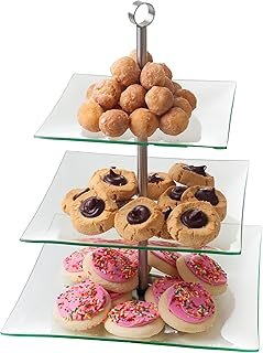 Home Dess Chef Buddy Three Tier Square Glass Buffet and Dessert Stand, 1...