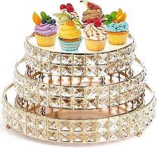 Goaste 3 Pack Crystal Cake Display Stand with Mirror, 14