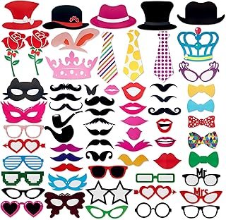 Photo Booth Props - 66 Piece Multicolor Kit - Fun Selfie Party Accessori...