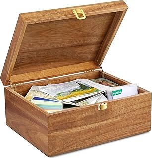 DRASTAR Wooden Keepsake Box, Large Acacia storage box with a Hinged Lid,...