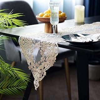 SUTAVIA Lace Patio Table Runner Embroidered Dresser Scarf, Classic Recta...