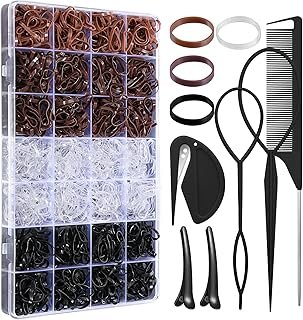 1500 Pcs Hair Bands in 4 Natural Colors - Rubber Hair Ties with Organize...