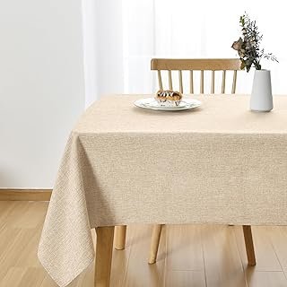 JIUZHEN Rectangle Table Cloth Faux Linen Farmhouse Tablecloth, Wrinkle a...