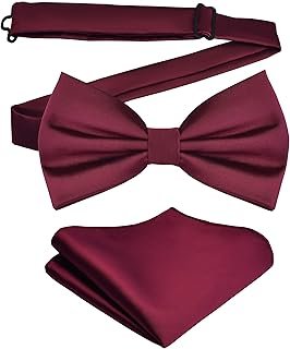 Branduce Mens Solid Color Double Fold Pre-tied Bow Tie and Pocket Square...