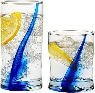 Libbey Tumbler and Rocks Glass Set, Infused Blue Ribbon Drinkware Glasse...