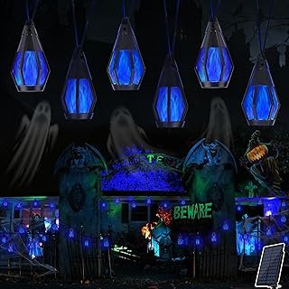 Solar Halloween Lights Outdoor, 21Ft Outdoor String Lights with 10 Flick...