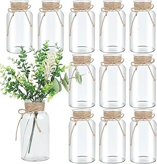 Vintage Glass Flower Vase，12 Pack Farmhouse Transparent White Glass Cent...