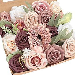 Floroom Dusty Rose Mauve Artificial Flowers Fake Roses Peony and Greener...