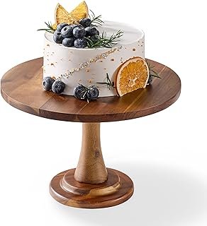 Acacia Wood Cake Stand Rustic – 12 inch Wooden Round Cake Stands for Cup...