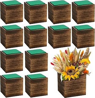 Dandat 12 Set Wood Cube Planter Box Square Wood Vase Rustic Cube Planter...