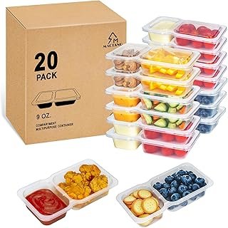 9 OZ Reusable Snack Containers with Lids, New Double Compartment Condime...