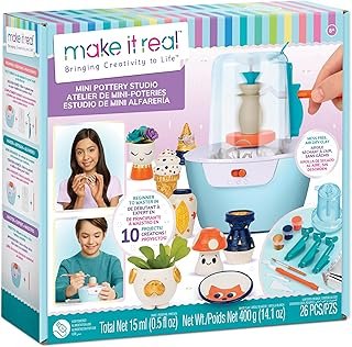 Make It Real Mini Pottery Studio - 26-Piece DIY Pottery Kit with Mess-Fr...