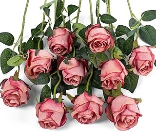 Flojery 10pcs Artificial Rose Flowers Long Stem Fake Silk Roses for DIY ...
