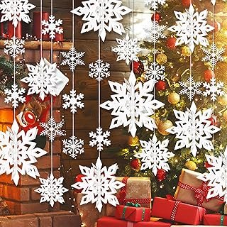 30pcs Hanging Snowflake Decorations, 3D Paper Snowflakes Ornaments, Larg...