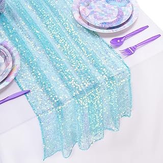 Mermaid Coral Green Table Runner Glitter Birthday Decorations 25x120 Inc...