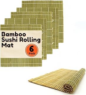 BambooMN 6x Green Bamboo Sushi Rolling Mat Set, Bulk Sushi Roller Mats 9...