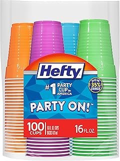 Hefty Party On Disposable Plastic Cups, Assorted, 16 Ounce, 100 Count