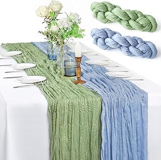 XSEINO 2 Pieces 10FT Sage Green and Dusty Blue Cheesecloth Table Runner ...