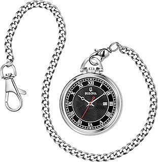 Bulova Classic Pocket Watch 3-Hand Date Quartz Stainless Steel, Black Di...