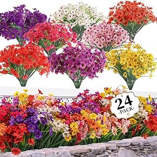 24 Bundles Artificial Flowers for Outdoors/Indoors, Fake Flowers Plants ...