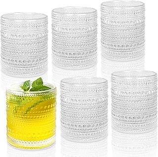 Cocktail Glasses 10 oz Hobnail Drinking Glasses Set of 6, Vintage Glassw...