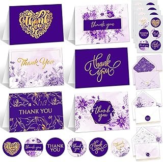 Decorably 24 Pack Gold-Foiled 6x4in Purple Thank You Cards with Envelope...