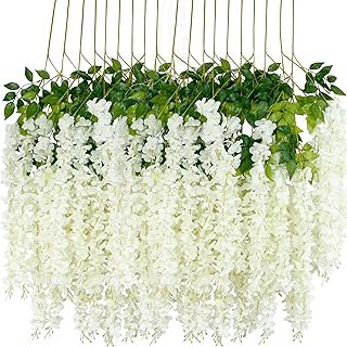 12Pcs Artificial Wisteria Flowers 3.6 Feet/Piece White Dense Artificial ...