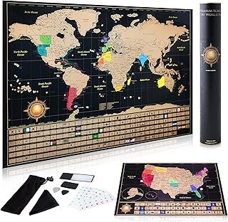 InnovativeMap Scratch Off World Map Poster and Detailed United States Ma...