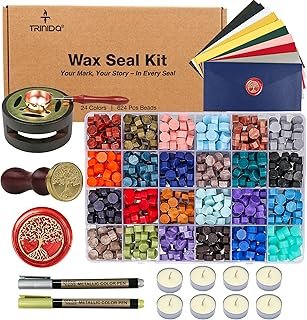 TRINIDa Wax Seal Kit, Premium Wax Seal Stamp Kit with 24 Colors 624 Pcs ...