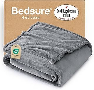 Bedsure GentleSoft Fleece Throw Blanket for Couch Grey - Lightweight Plu...