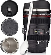 STRATA CUPS Camera Lens Coffee Mug -13.5oz | (2 LIDS + SPOON + BAG) Gift...